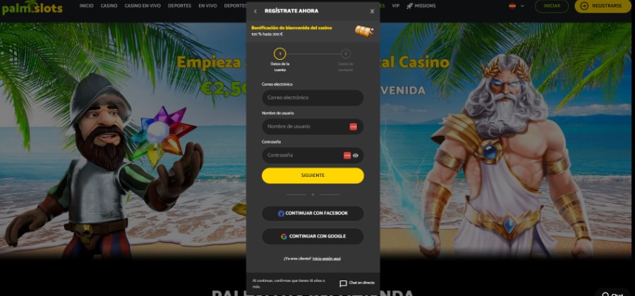 PalmSlots casino crea tu cuenta