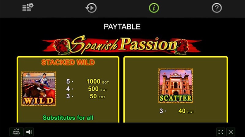 Simbolos del juego - Spanish Passion slot
